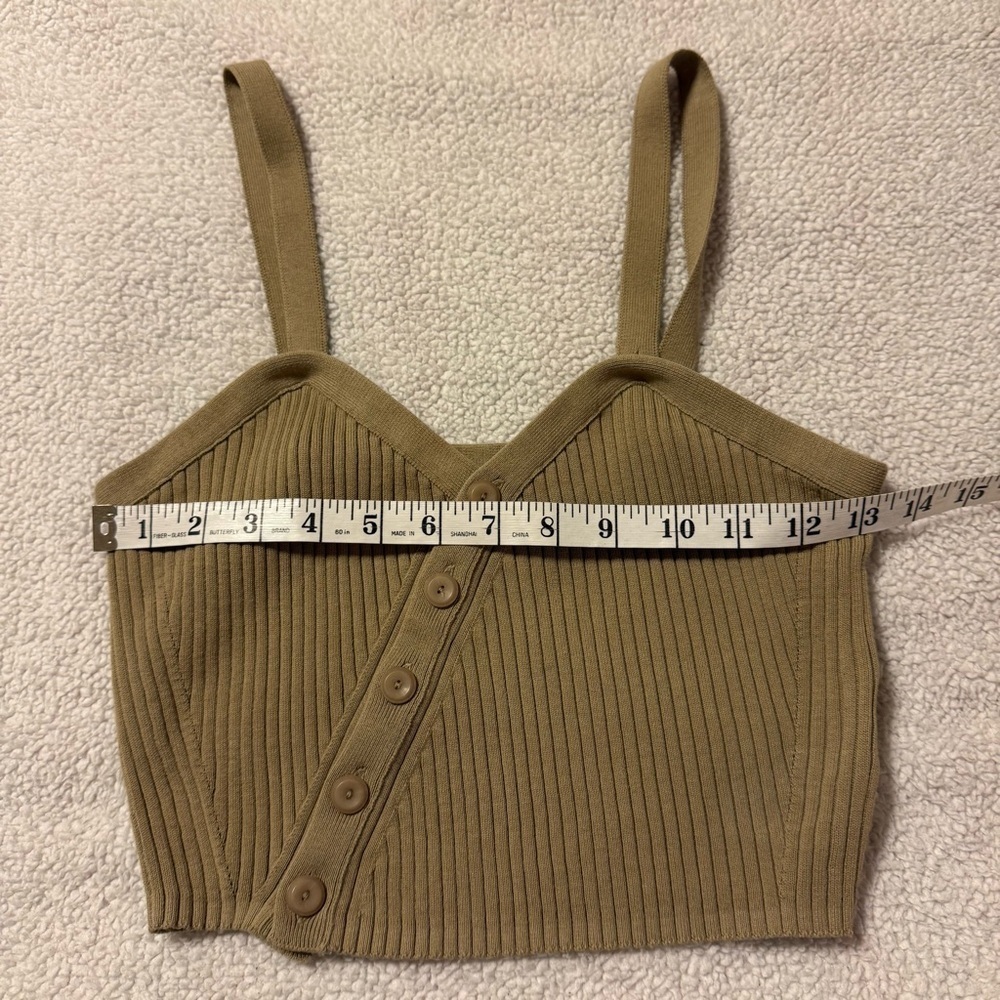 ba&sh Beige Cubalt Ribbed Knit Button Front Crop Tank Top - Picture 5 of 11